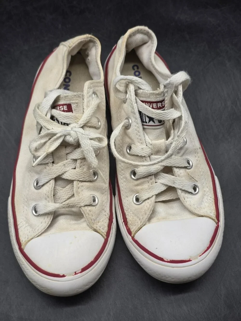 Converse All Star Shoes Kids Size 1 White Low Top Sneakers 3J256 Damage Stains